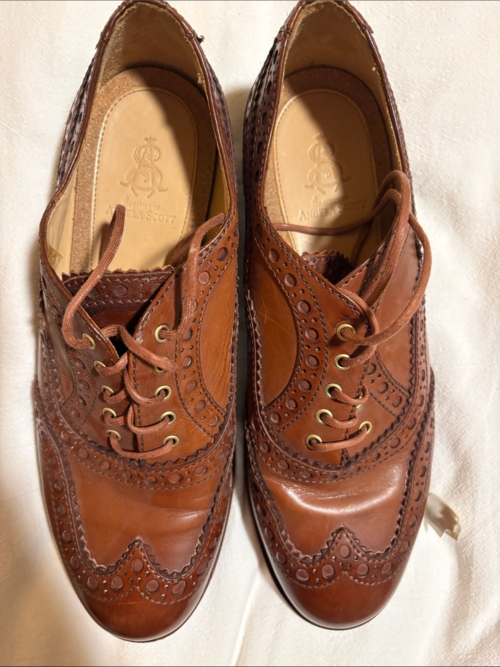 Brown Leather Wingtip Brogues - Women
